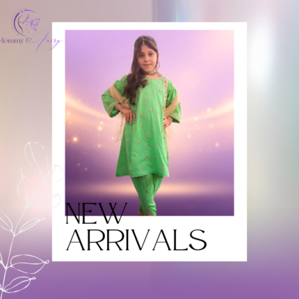 Girls’ Festive Parrot Green Kurta & Tulip Pants Set with Gold Embroidery